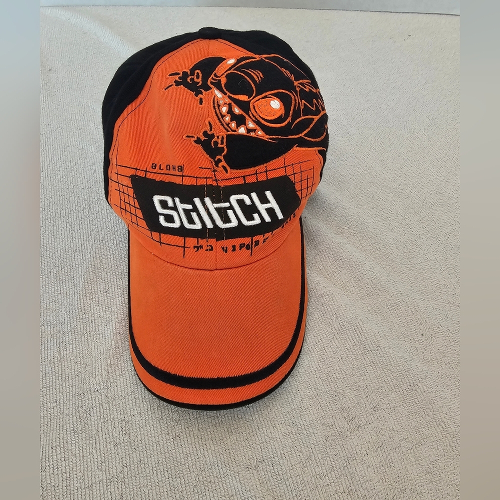 Stitch Walt Disney World Youth Ballcap Hat Adjustable Orange And Black 2002